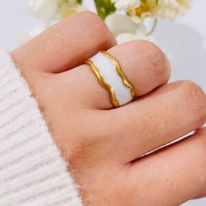 Gold and White Wave Ring